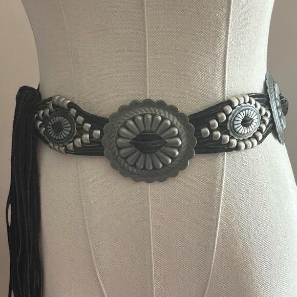 Genuine Suede Concho Belt with Fringe Tassel lAdjustable Wrap Tie Belt main image 4